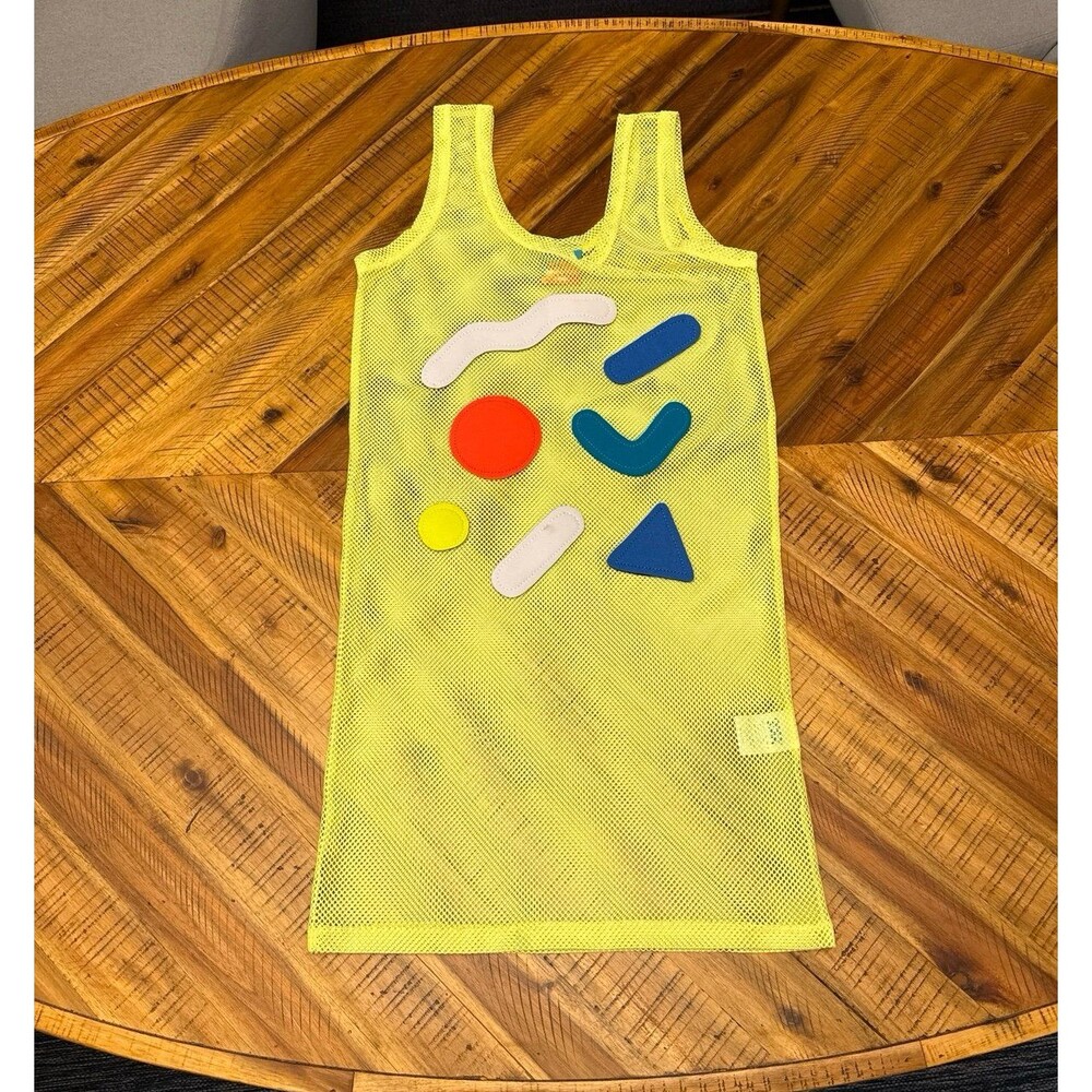 Mokuyobi Mesh Graphic Tank Top XS neon yellow Retro 80s 90s Y2K Color Block